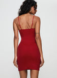 back view of model wearing Princess Polly Setsuko Mini Dress Red Sweetheart Neckline 