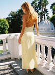 back view of model wearing Princess Polly Analuisa One Shoulder Maxi Dress Yellow Asymmetric Neckline 