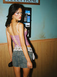 back view of model wearing Princess Polly Faya Low Rise Denim Mini Skirt Antique Wash Mini Skirts 