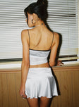 back view of model wearing Princess Polly Jedidiah Lace Top White / Black Sleeveless Sweetheart 