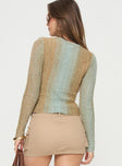 back view of model wearing Princess Polly Cardenas Long Sleeve Top Green Full Sleeves Crew Neck 