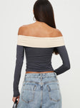 product Princess Polly Full Sleeves Asymmetric Neckline  Machado Off The Shoulder Top Slate / Beige