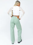 back view of model wearing Princess Polly Lester Mom Jeans Sage Green Mid Rise 