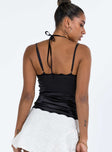 Front view of model wearing  front Princess Polly Sleeveless Square Neck  Juliana Top Black