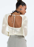 Front view of model wearing  front Princess Polly Full Sleeves Square Neck  Alissia Long Sleeve Top White