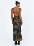 Front view of model wearing  front Princess Polly Square Neck  Charlow Maxi Dress Black / Brown