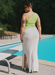 back view of model wearing Princess Polly Santorini Knit Maxi Skirt White Curve Maxi 