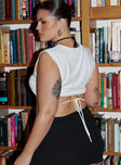 back view of model wearing Princess Polly Uzo Top White Curve Sleeveless Crew Neck 