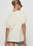 back view of model wearing Princess Polly Lennys Auto Oversized Tee Cream Half Sleeves Crew Neck 