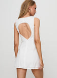 back view of model wearing Princess Polly Susanne Keyhole Shift Mini Dress White Boat Neck 