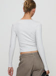 back view of model wearing Princess Polly Daphine Long Sleeve Top Grey Full Sleeves Scoop Neck 