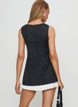 back view of model wearing Princess Polly Players Pleat Mini Dress Charcoal Crew Neck 