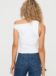 back view of model wearing Princess Polly Edwardi Hibiscus Top White Sleeveless Asymmetric Neckline 