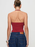 back view of model wearing Princess Polly Nexus Top Red Sleeveless Square Neck 