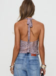 So Feminine Halter Plunge Neck Top Multi