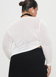 back view of model wearing Princess Polly Pratt Long Sleeve Top White Curve Full Sleeves High Neck 