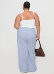 back view of model wearing Princess Polly Holiday Tie Front Pant Blue / White Stripe Curve High Waisted Pants 