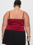 back view of model wearing Princess Polly Juliana Top Dark Red Curve Sleeveless Plunger 