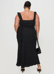 back view of model wearing Princess Polly Lanai Maxi Dress Black Curve Square Neck 