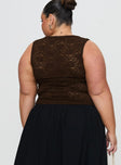 Bennington Lace Top Brown Sleeveless Square Neck 