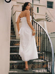 back view of model wearing Princess Polly Emiliano Strapless Maxi Dress White Straight Neck 