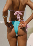 Avalee Ruched Tie One Side Bikini Bottoms Turquoise / Pink