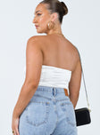 back view of model wearing Princess Polly Vista Satin Bodysuit Ivory Sleeveless Sweetheart 