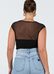 back view of model wearing Princess Polly Clarendon Bodysuit Black Short Sleeves Sweetheart 