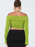 product Princess Polly Full Sleeves Asymmetric Neckline  Saro Off The Shoulder Top Green