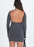 back view of model wearing Princess Polly Gatewood Long Sleeve Mini Dress Slate 