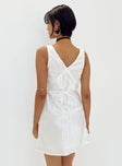 Front view of model wearing  front Princess Polly Asymmetric Neckline  Nellie Mini Dress White Satin