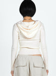 back view of model wearing Princess Polly Elingford Zip Up Hooded Sweater Cream Cropped 