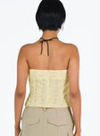 Front view of model wearing  front Princess Polly Sleeveless Square Neck  Parle Anglais Top Yellow Lower Impact