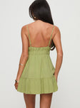 back view of model wearing Princess Polly Elpida Mini Dress Sage Plunger 