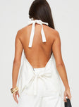 back view of model wearing Princess Polly Hills Halter Top Porcelain Sleeveless Plunger 