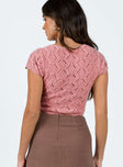 back view of model wearing Princess Polly Daraleen Top Pink Short Sleeves Scoop Neck 