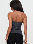 back view of model wearing Princess Polly Good Looking Strapless Top Charcoal Sleeveless straight 