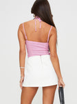 back view of model wearing Princess Polly Sawan Pleated Denim Mini Skirt White Mini Skirts 