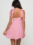 back view of model wearing Princess Polly Galvis Mini Dress Pink Plunger 