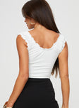 back view of model wearing Princess Polly Sharnee Top White Sleeveless Scoop Neck 