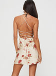 back view of model wearing Princess Polly Carleton Mini Dress Cream / Floral Sweetheart Neckline 