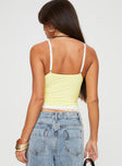 back view of model wearing Princess Polly Dos Fitted Cami Yellow Sleeveless Plunger 