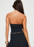 product Princess Polly Sleeveless Asymmetric Neckline  Evodia Rosette Top Pinstripe Navy