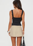 back view of model wearing Princess Polly Gigi Skort Linen Beige High Waisted Shorts 