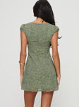 back view of model wearing Princess Polly Alora Mini Dress Green Sweetheart Neckline 