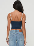 back view of model wearing Princess Polly Maidenwell Contrast Top Blue Sleeveless Square Neck 