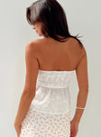 back view of model wearing Princess Polly Rosenberg Strapless Top White Sleeveless Sweetheart 