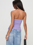 back view of model wearing Princess Polly Strutter Strapless Top Purple Sleeveless straight 