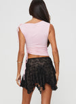 back view of model wearing Princess Polly Lisander Mini Skirt Black Mini Skirts 