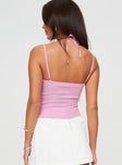 back view of model wearing Princess Polly Trynia Top Pink Sleeveless Square Neck 